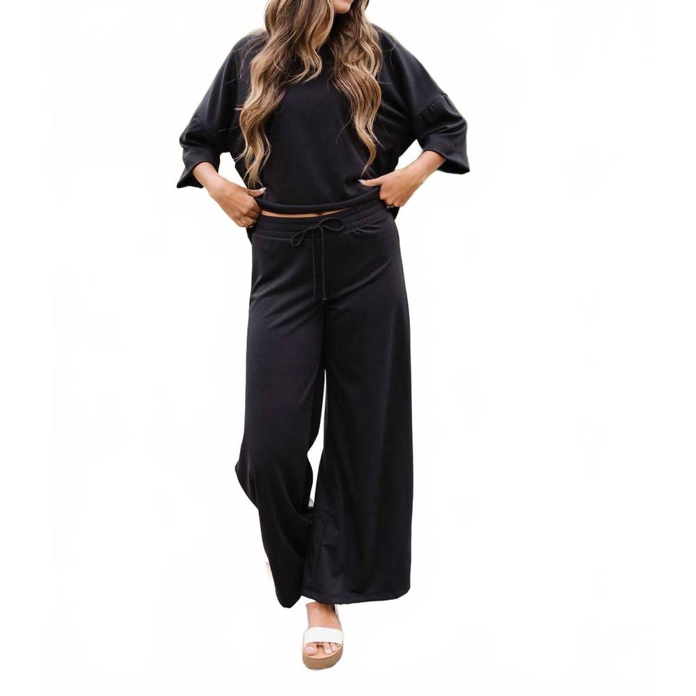 NEW BLUMIN avonlea drop shoulder top and elastic waist pants set in black